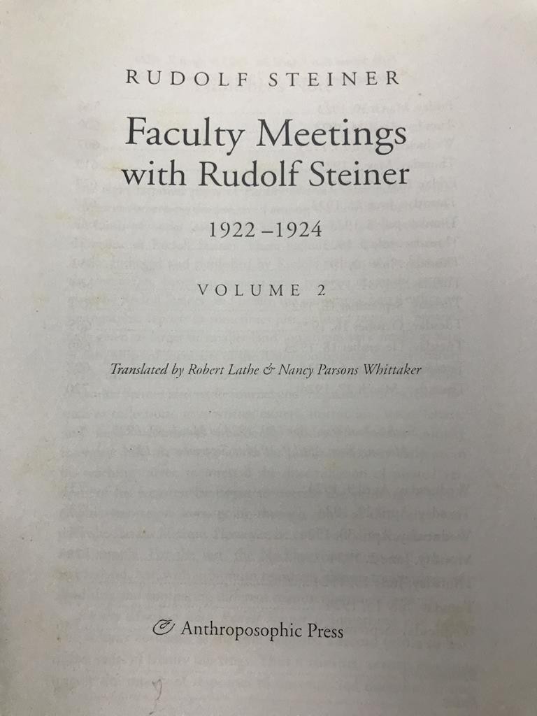 Faculty Meetings With Rudolf Steiner